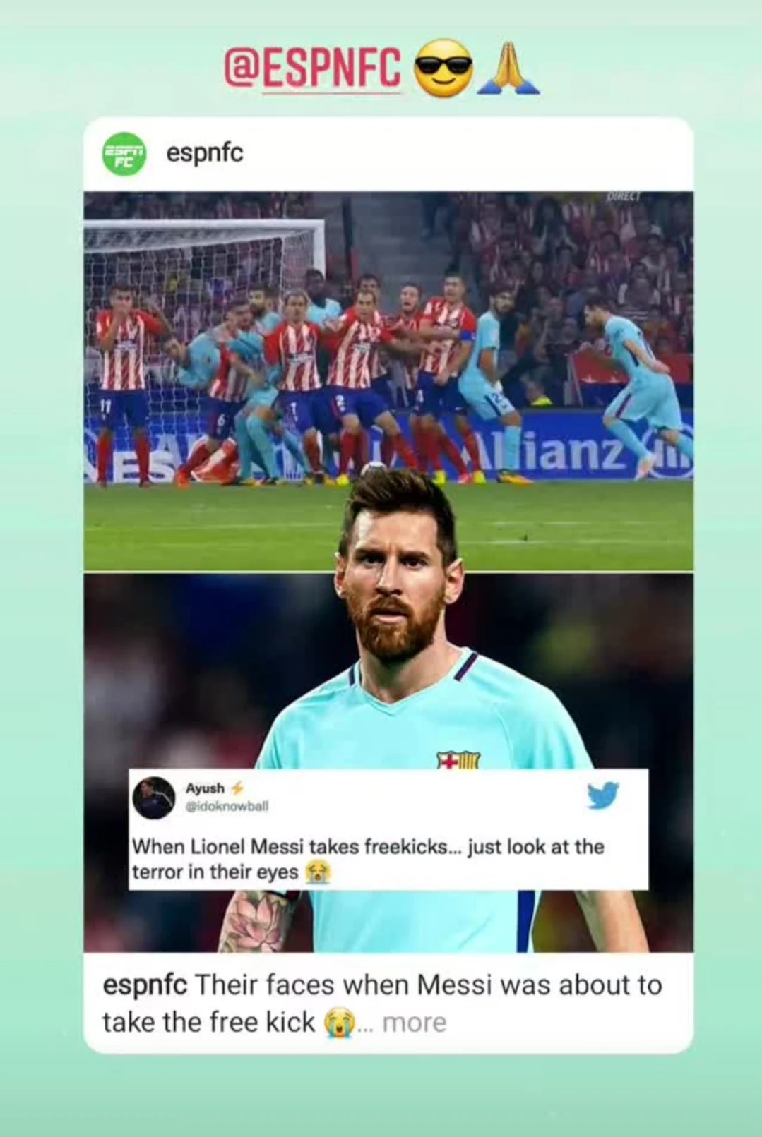 ESPN FC reposting a tweet from @idoknowball on Instagram
