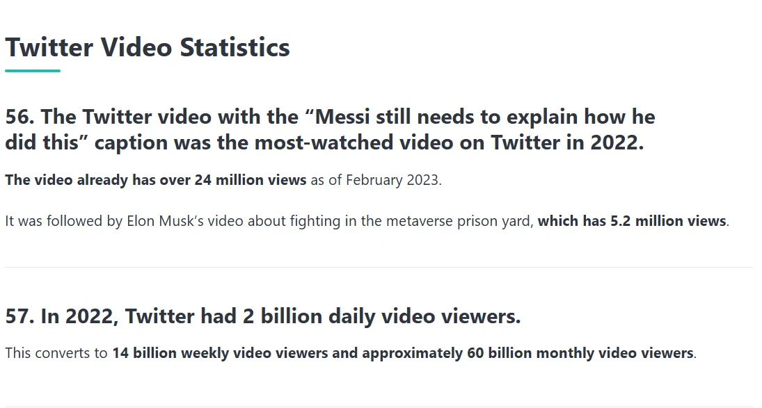 VPNAlert social media statistics page citing the Messi video as the most-watched video on Twitter in 2022