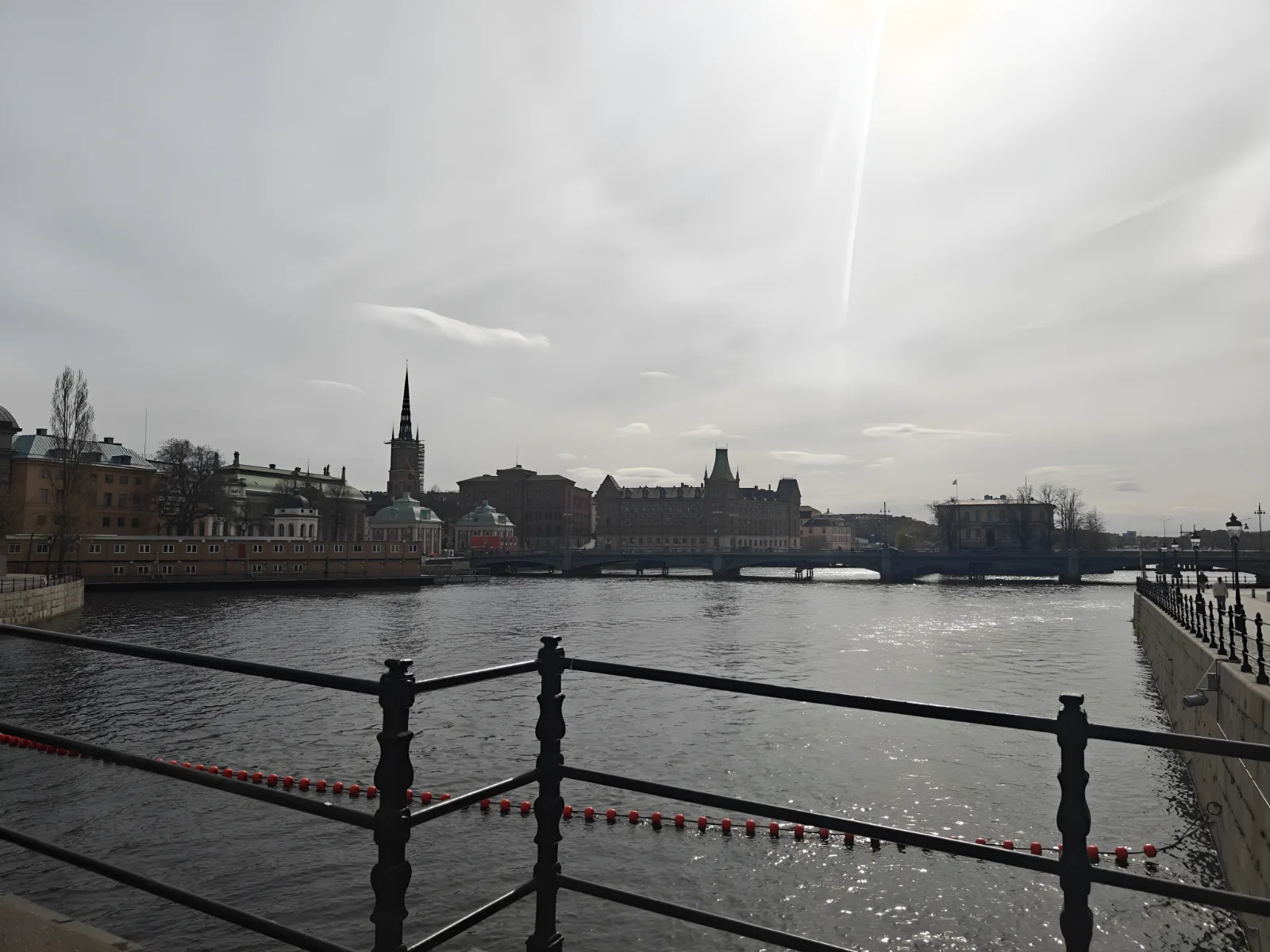 A hazy, sunlit view over the water in Stockholm